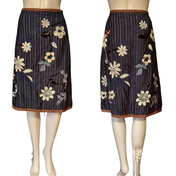 Boden Striped Floral Applique Linen Pencil Skirt - Picture 15 of 16